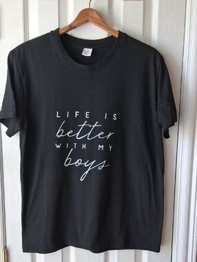Boy Mom Shirt Black Graphic Crewneck Tee - Life Is Better With My Boys